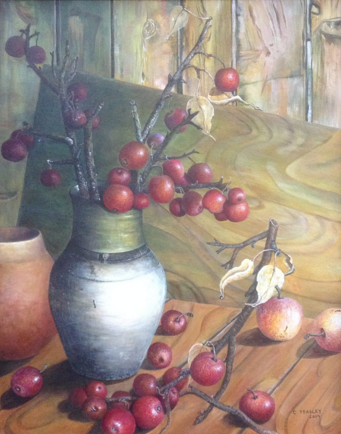 Artist Of The Month September Chong Teasley Loft Gallery Occoquan   Crabapples In Clay Pot 1194x1518 